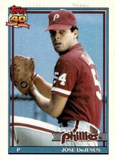 1991 Topps #232 Jose DeJesus Dark Topps Logo Variation - Philadelphia Phillies