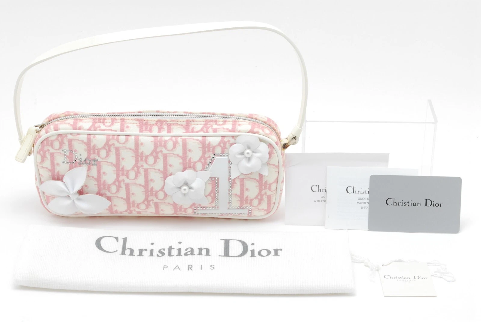 Mini sac à main bandoulière Dior trotteur toile rose authentique du Japon