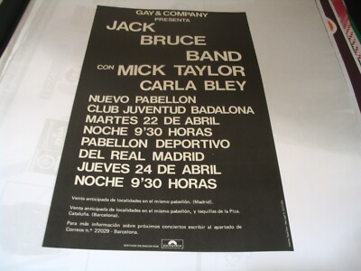 JACK BRUCE BAND MICK TAYLOR CARLA BLEY ORIGINAL POSTER TOUR SPAIN 1975 23X14'' 