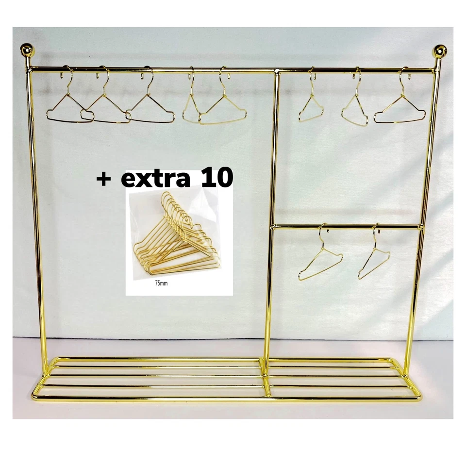 Eledoll 1:6 Dollhouse Furniture Clothes Hanger Clothing Rack Golden Metal Stand - Image 2 of 4