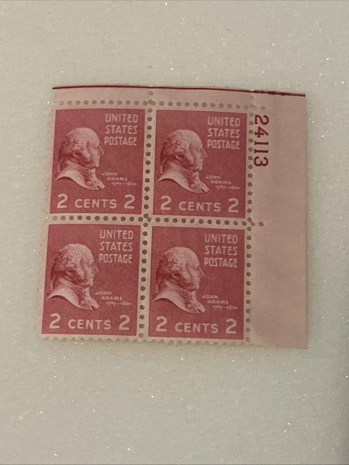 John Adams 2 Cents US Stamps Plate Block Of 4 Unused Year 1938 - Image 2 of 2