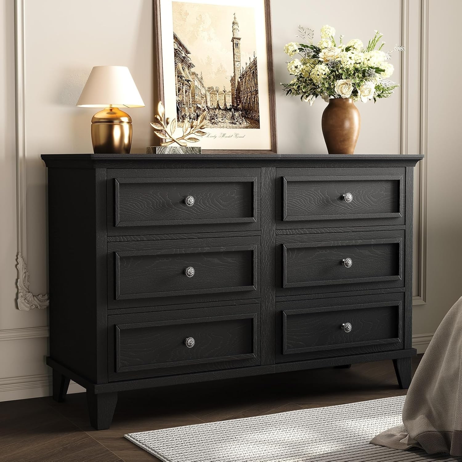Modern 6 Drawer Wide Dresser Storage Organizer Wooden Chest of Drawers for Home