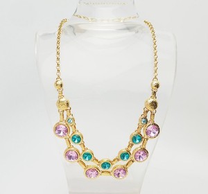 Authentic Fun purple blue crystals 24k gold plated double layer necklace Larisa Barrera