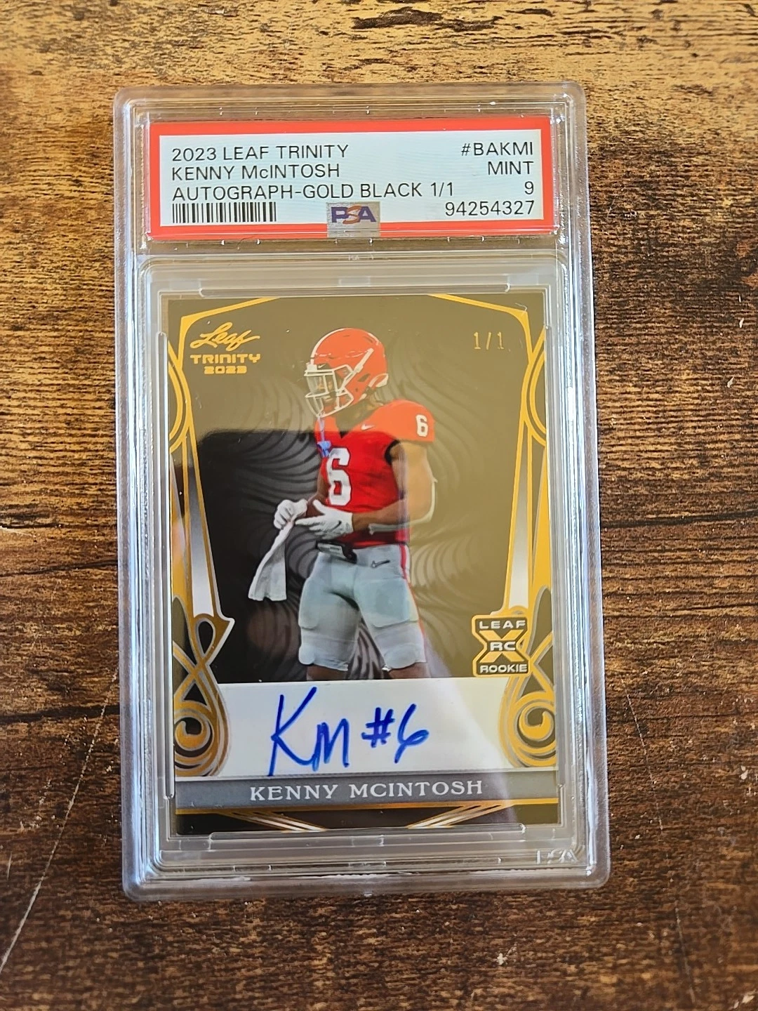 Kenny McIntosh Leaf Trinity Autographs #BAKMI Gold Black 1/1