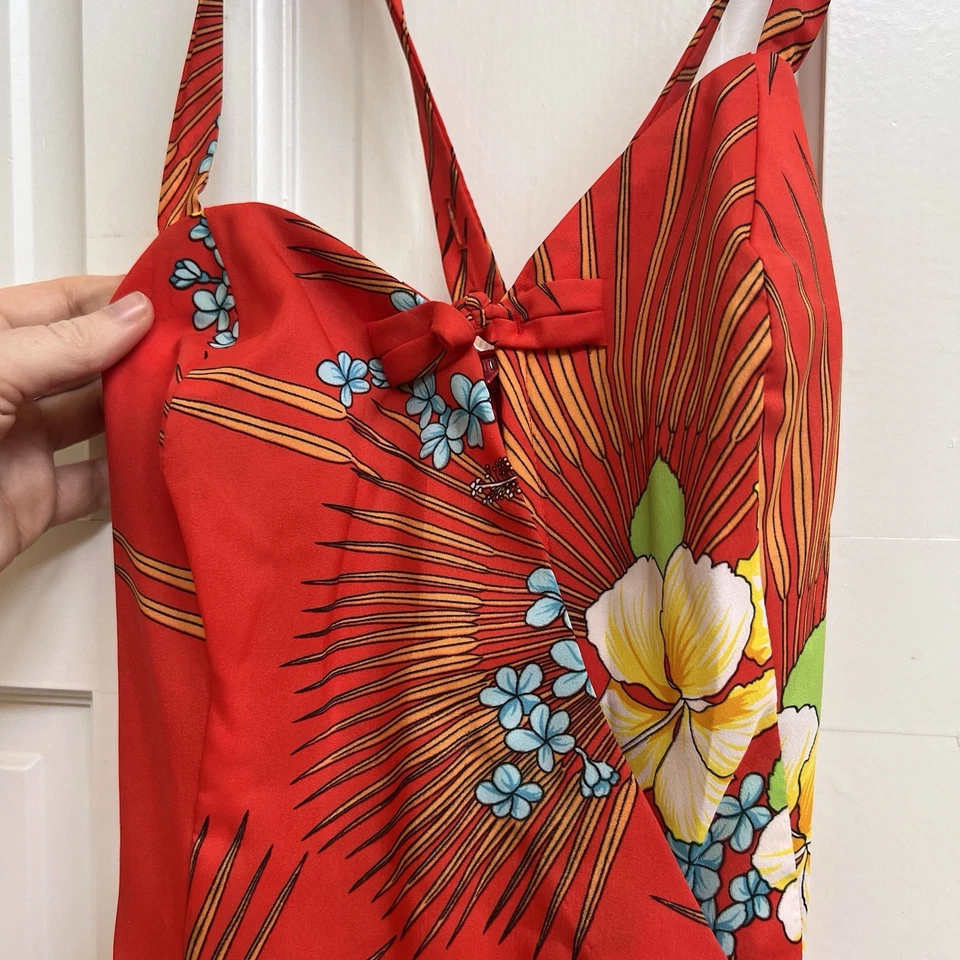 Paradise Hawaii Sarong Dress Vintage 1950s 1960’s Dress Pin-Up Retro Red Sz 8 - Image 2 of 4