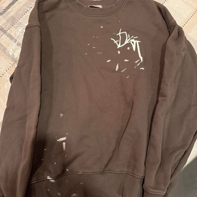 Dior Brown Crewneck Sweatshirt Logo Print White Paint Splatter Men's L
