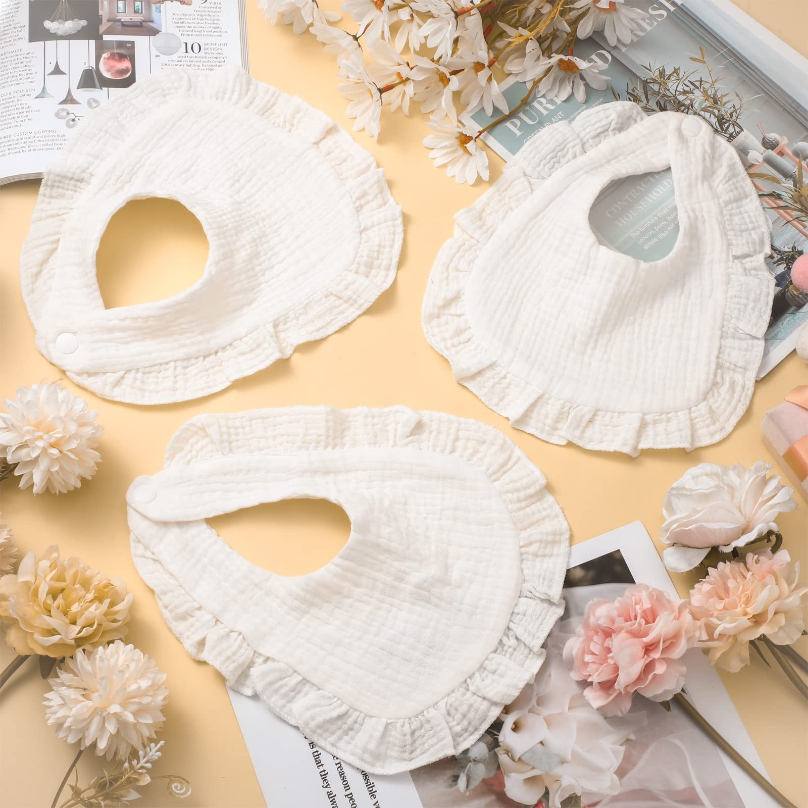 10 Pcs Baby Muslin Bibs Drool Bibs Bandana Ruffle Soft Cotton for Newborn Bab...