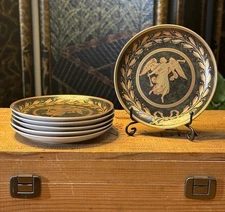 Williamsburg Mottahedeh Angle Gabriel Black & Gold Bread Plate Lot Of 6