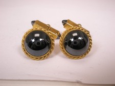 Black Cabochon  Tips Quality Vintage SWANK SMALL Cuff Links plain simple
