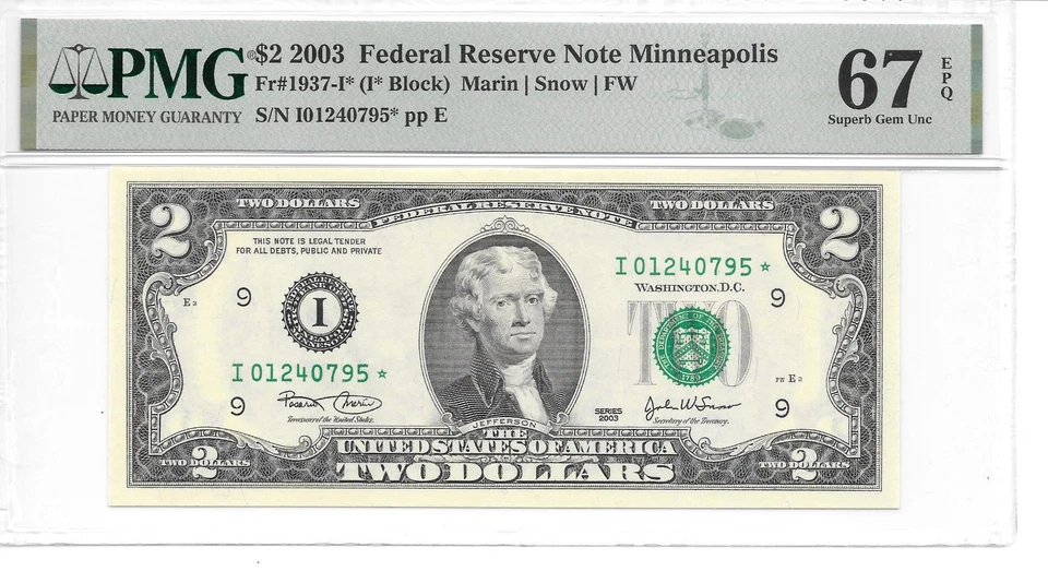 2003* Minneapolis Star $2 FRN (I* Block) PMG 67 EPQ Superb Gem Uncirculated - Image 3 of 4