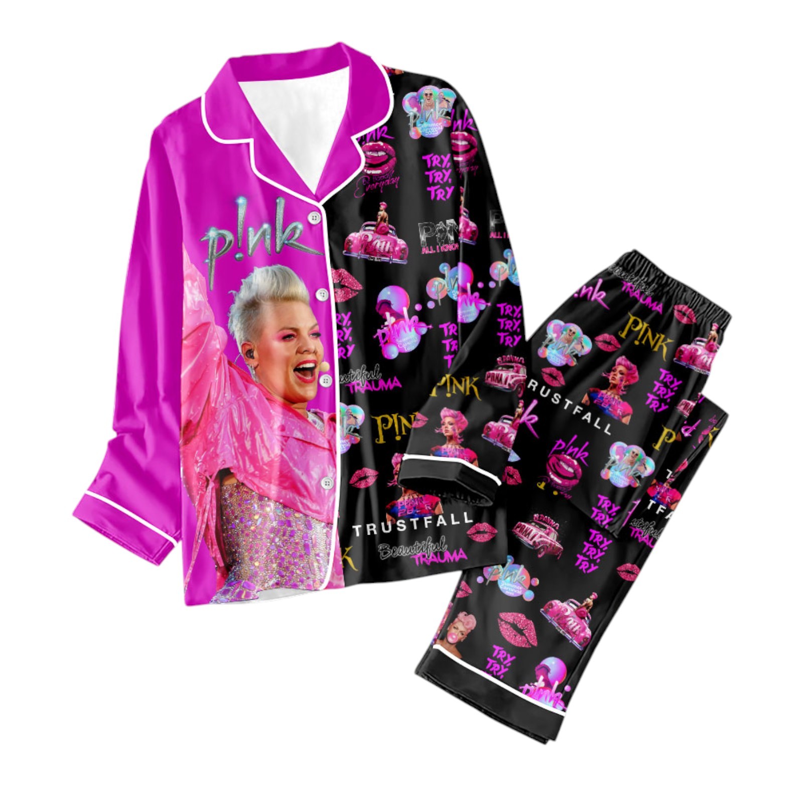 Pink Button-Down Pajama Set by VANDH - Style 1379