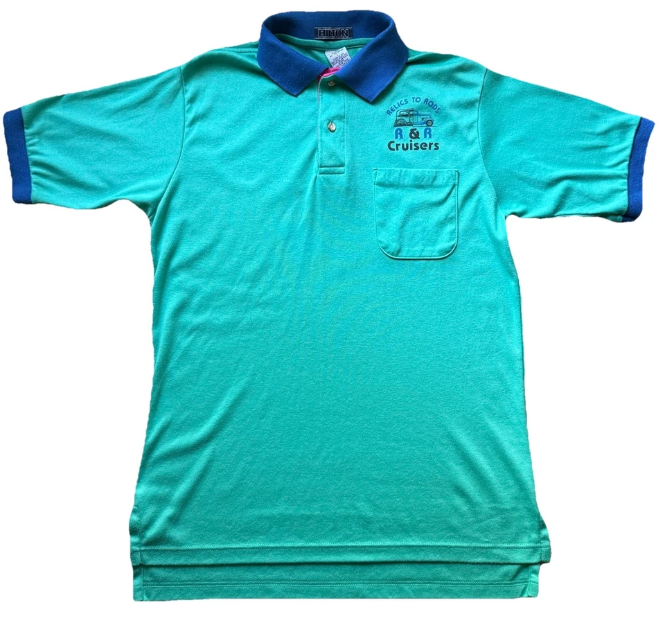Camisa Polo Hot Rod Años 90 De Colección Talla L Reliquias y Cañas Coche Cruceros Hecha en EE. UU. Marca Hilton Foto 2 de 4