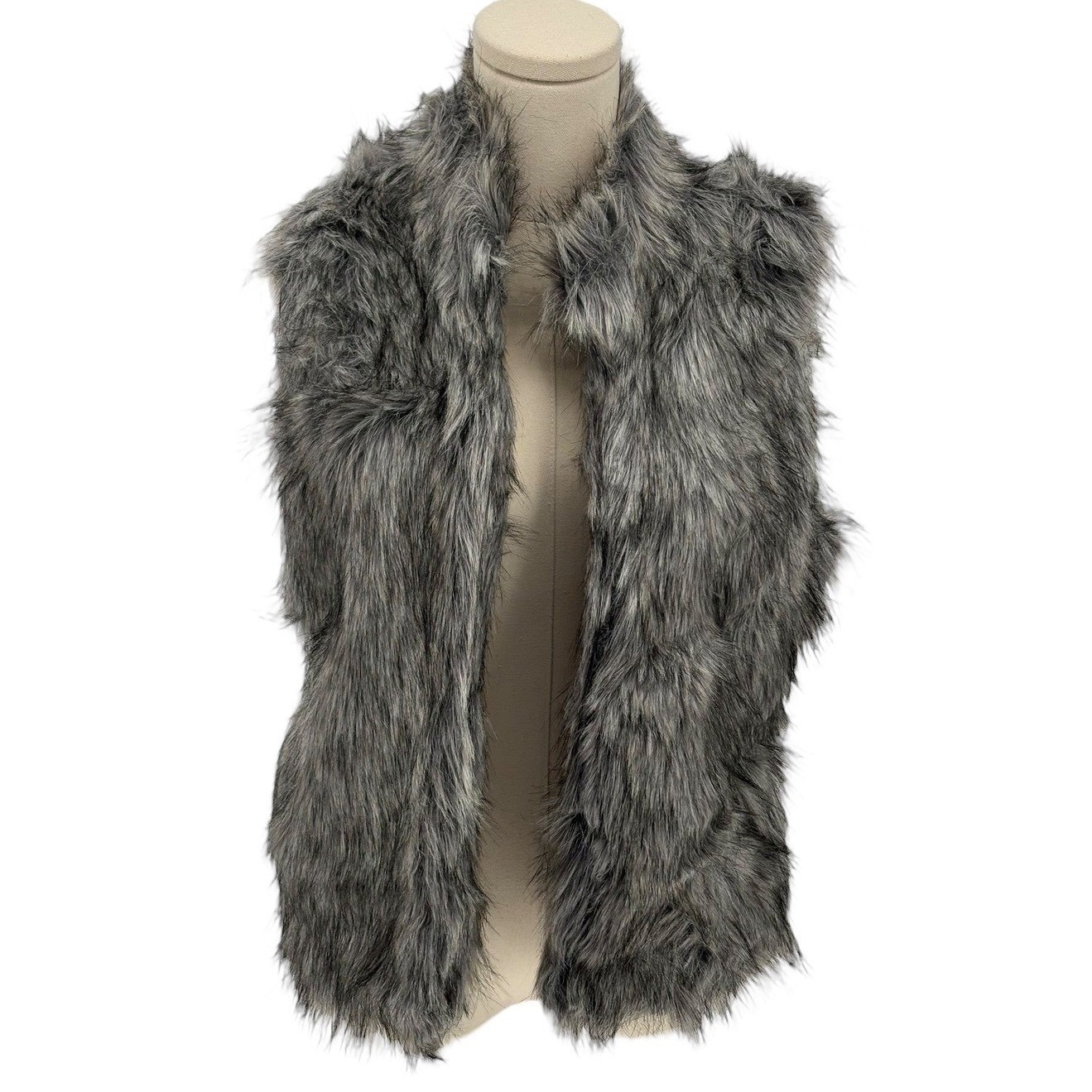 Ci Sono Faux Fur Vest Womens M Medium Gray Animal Print Sleeveless Jacket