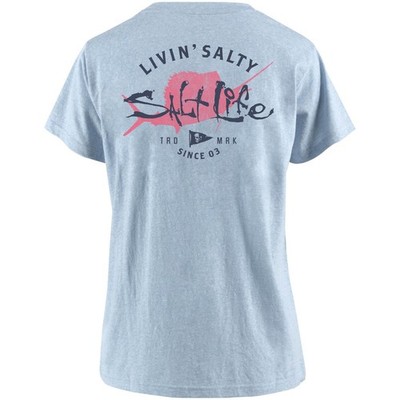 Salt Life Salty Sailin Boyfriend TriBlend Crew Tee Sky Blue Adult L  Salty NWT