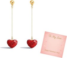 Heart Earrings for Women Valentines Red Pink Rhinestone Dangle Layered Valentine