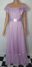 Vintage 1970s Lorrie Deb Lavender Ruffle Tulle / Organza Prom Dress — Rosette ~M