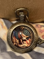   Hot Vintage Pocket Watch  EAGLE with American Flag  Symbol of Freedom NEW