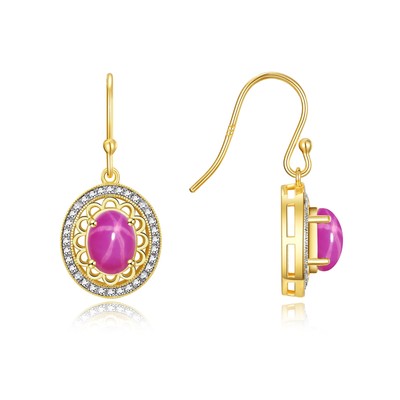 Rylos Pink Ice & Diamond Birthstone Gemstone Earrings Yellow Gold Plated Silver
