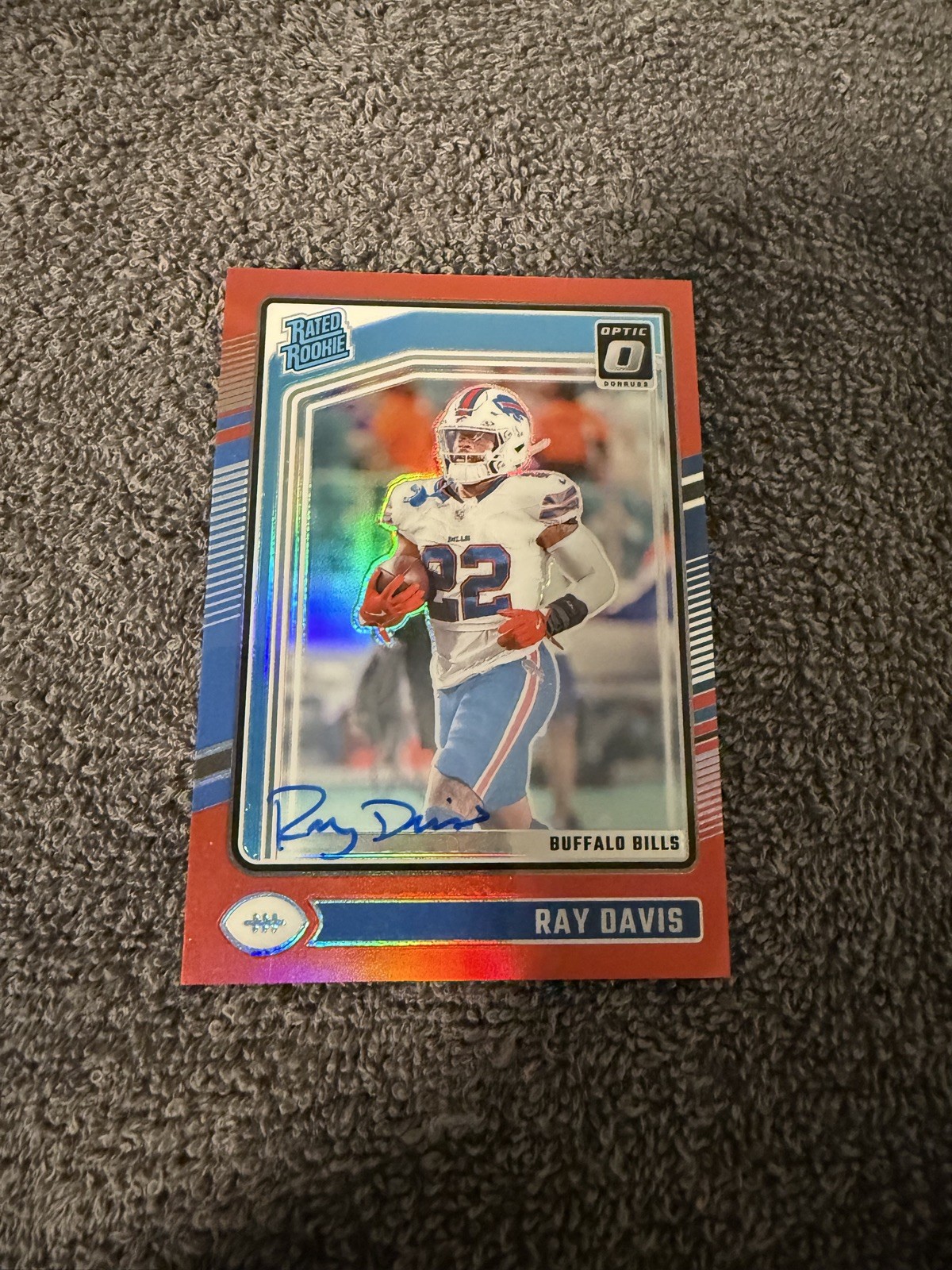 2024 Donruss Optic Ray Davis On Card Auto Red /75 Buffalo Bills Rated Rookie
