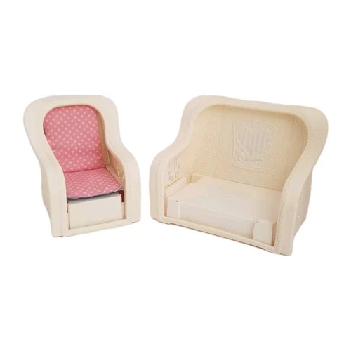 Vintage Barbie 1983 Mattel Dream Cottage White Faux Wicker Furniture Couch Chair