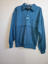 Vintage Sasson Men's Quilted 3 Button Collared Pull-on Sweater Green Pocket Sz S