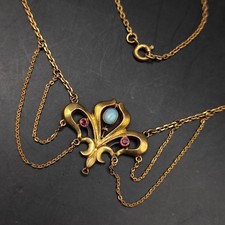 Jugendstil Gold Double & Opal  Collier Girlande Kette art Nouveau antik 41cm