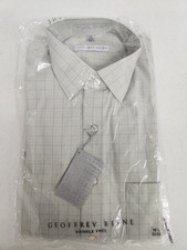 NWT Geoffrey Beene Mens Dress Shirt 15.5 32 33 Medium Checkered Beige White