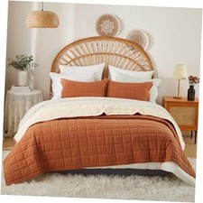 Cotton Quilt Bed Spreads, 3-Pieces Bedding Set with Coverlet Queen Burnt Orange