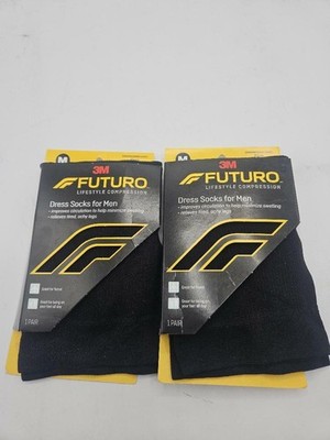 Lot of 2 - 3M Futuro Dress Socks Men MEDIUM Firm Compression Black New