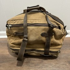 VTG Filson Rugged Twill Duffle Bag Dark Tan Talon Era Leather FAIR