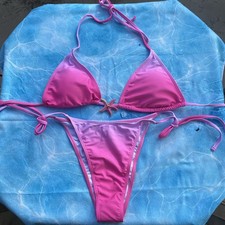 Large Pink Ombr  Bikini Starfish Charm Triangle Top Tie Side Bottoms