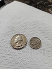 1952 D Roosevelt Dime And 1964 Circulated Washington Quarter 90 Percent Silver.