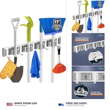 reliahom Broom Holder Wall Mount Mop Hanger Tools organizer 4Racks 5Hooks | A...