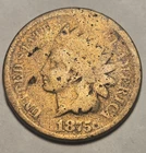 1875 Indian Head Cent 1c Circulated Penny - Good G Details, Damaged