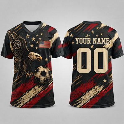 Patriotic 1776 USA Soccer Jersey American Eagle Flag Football Tee Team Apparel
