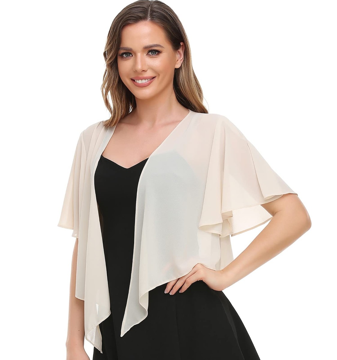 Womens Shrug Chiffon Shawl Wraps Open Front Tie Top Cardigan for