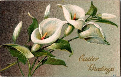 White Lilies Easter Greetings Embossed Postcard
