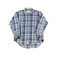 Levi's Plaid Flannel Shirt Blue White Long Sleeve Button Up Men's M Vintage 90s