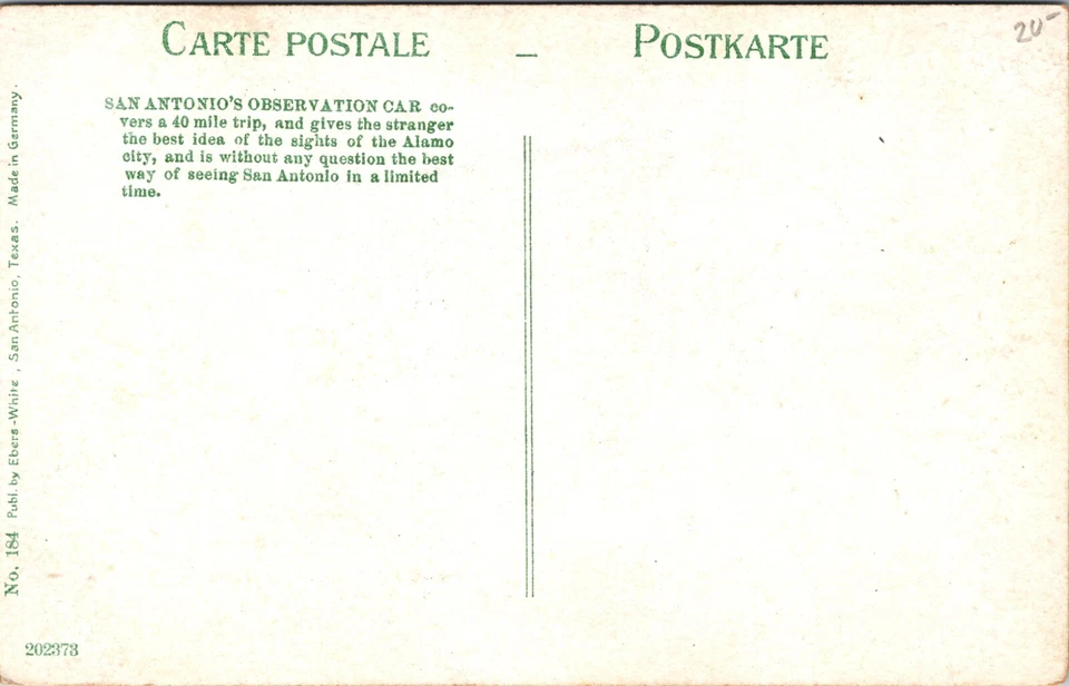 Cartão postal antigo San Antonio TX carrinho de observação bonde viagem de 40 milhas - Imagem 2 de 2