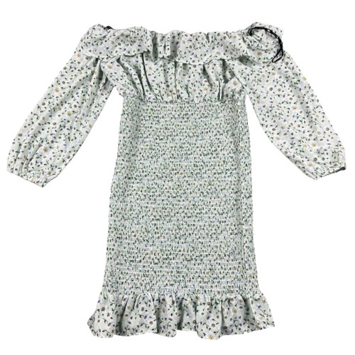 chiffon smocked mini dress forever 21 Forever 21 Smocked Mini Dress Size S Floral Cream Bohemian Cottagecore Fairy