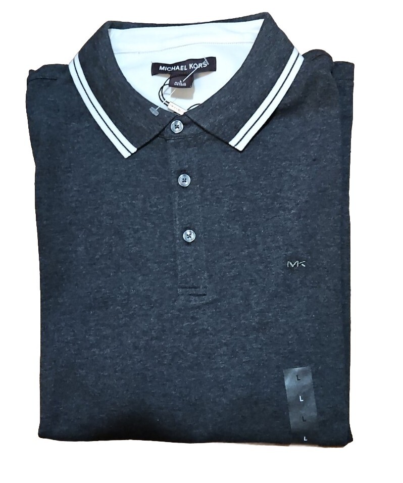 Polo da uomo Michael Kors manica lunga in cotone Greenwich taglia small a antracite