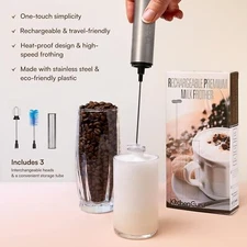 Premium Electric USB Rechargeable Milk Frother Three Whisk Handheld Coffee Mixer