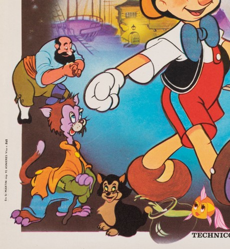 Affiche originale, Pinocchio, Walt Disney, dessin animé, conte, enfants, fée, 1980 - Photo 5/6