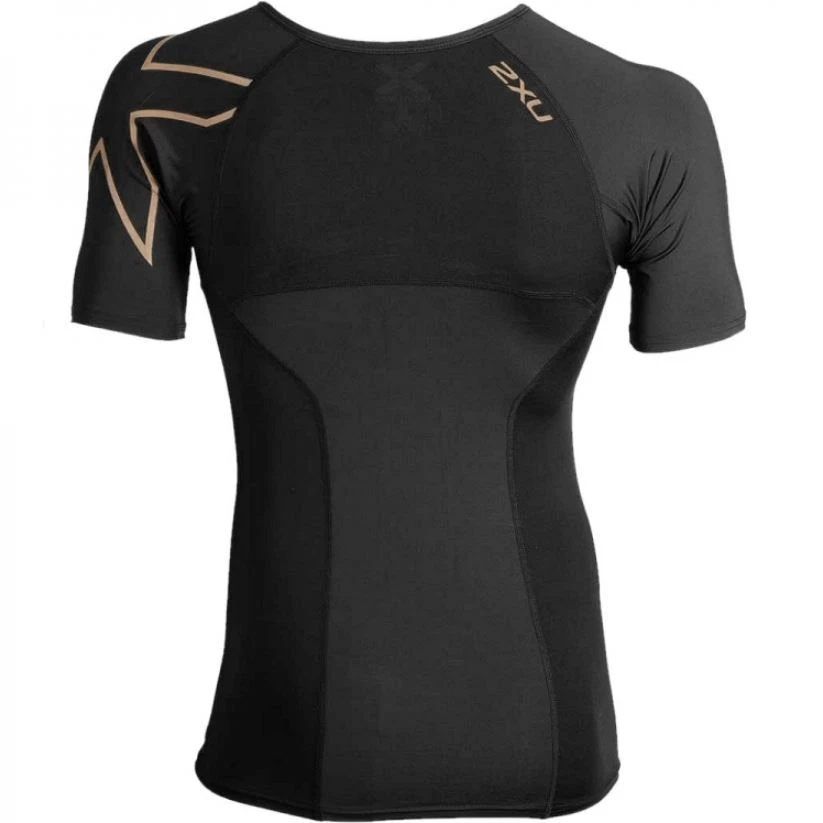 2XU Mens Elite Compression Short Sleeve Top – Black/Gold - Image 2 of 2