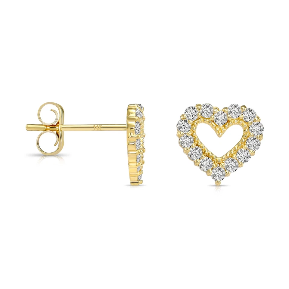 14K Real Solid Gold .252 Ct Diamond Open Heart Stud Earrings Push-back Lab Grown - Image 4 of 4