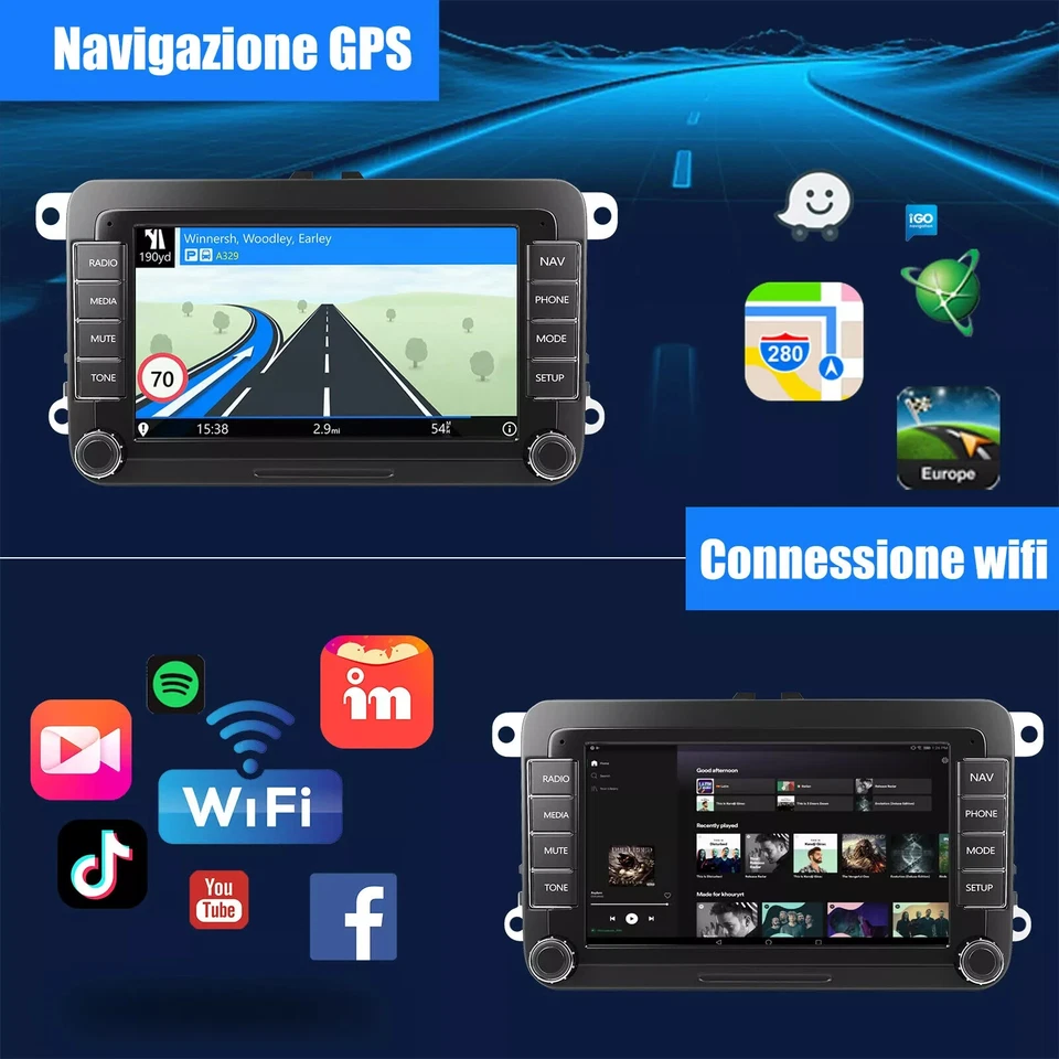 AUTORADIO 2DIN 32G ANDROID 13 CARPLAY GPS WIFI RDS PER VW GOLF 5 6 POLO PASSAT - Immagine 4 di 4