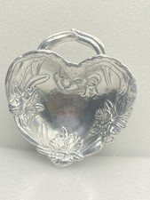 1994 Arthur Court 6  EASTER BUNNY FLOWERS HEART-SHAPED Dish Silver Metal