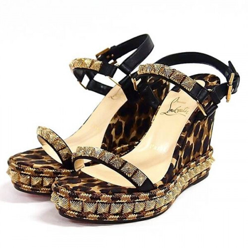 Christian Louboutin Leopard Wedge Sandal with Studs, US6 [EX Christian Louboutin Leopard Wedge Sandal with Studs, US6 [EX