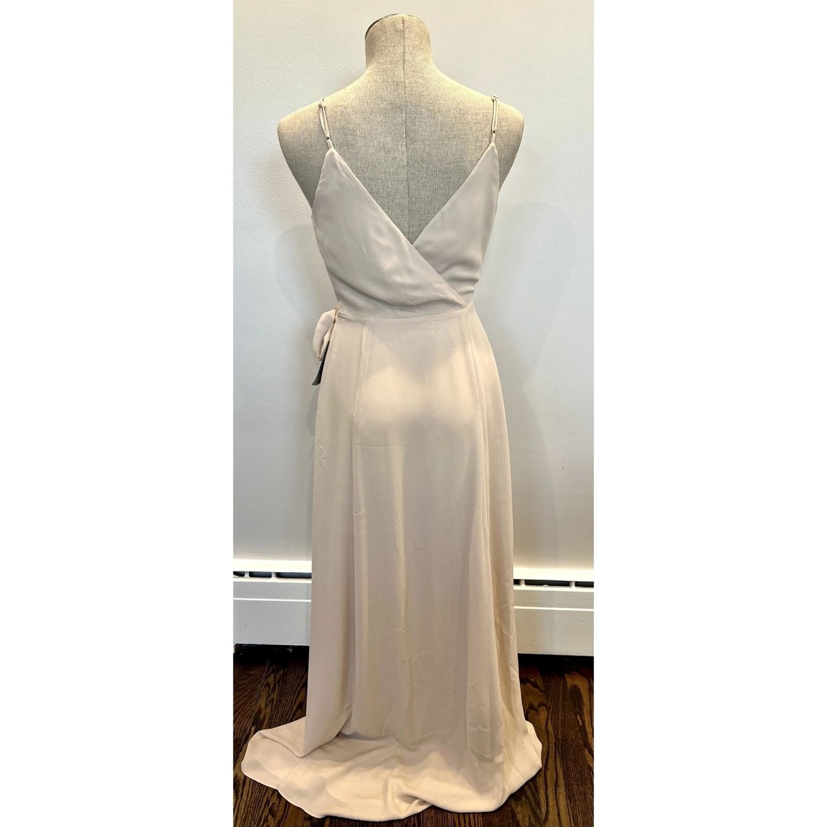 wayf champagne dress Wayf The Angelina Slit Wrap Gown Champagne XXS Bridesmaid Maxi Dress Beige
