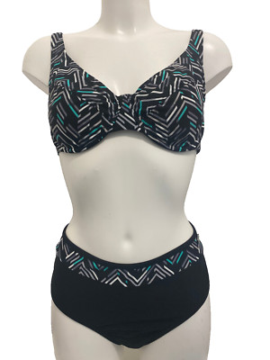 Schwarzes Bikini Set UK 22 für C Cups 22C Bügel ohne Polster tiefe Seiten Slip